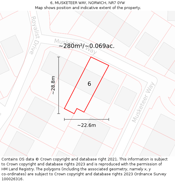 6, MUSKETEER WAY, NORWICH, NR7 0YW: Plot and title map