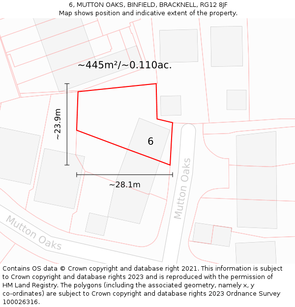 6, MUTTON OAKS, BINFIELD, BRACKNELL, RG12 8JF: Plot and title map