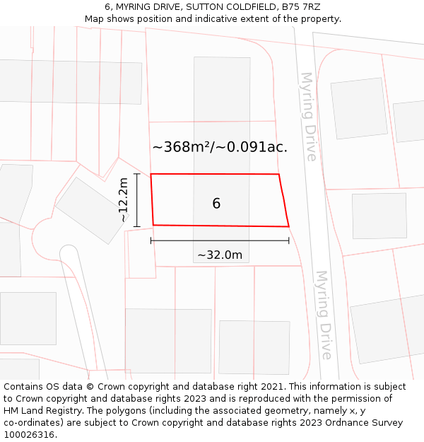 6, MYRING DRIVE, SUTTON COLDFIELD, B75 7RZ: Plot and title map