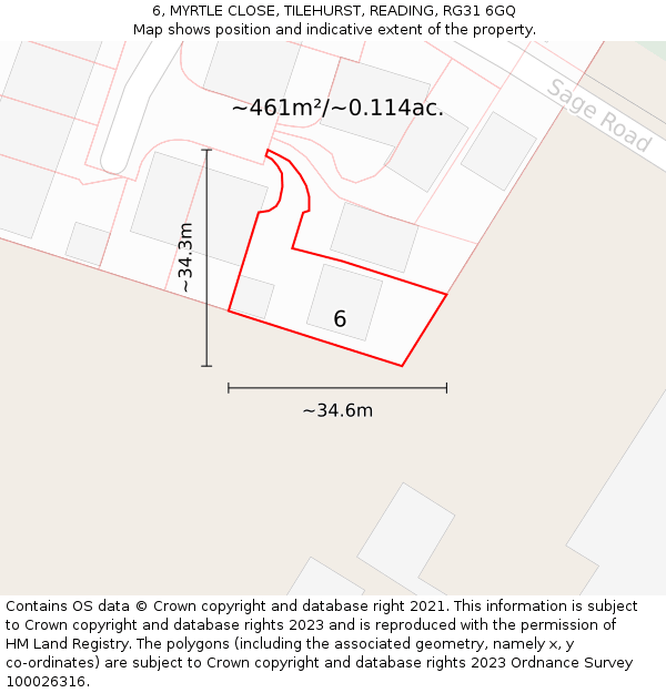 6, MYRTLE CLOSE, TILEHURST, READING, RG31 6GQ: Plot and title map