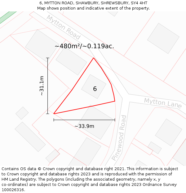 6, MYTTON ROAD, SHAWBURY, SHREWSBURY, SY4 4HT: Plot and title map