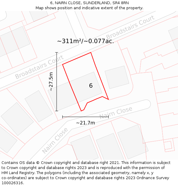 6, NAIRN CLOSE, SUNDERLAND, SR4 8RN: Plot and title map