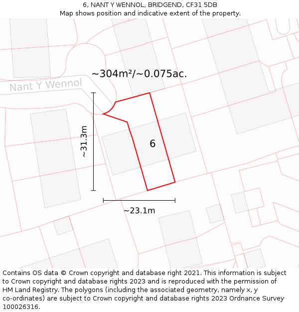 6, NANT Y WENNOL, BRIDGEND, CF31 5DB: Plot and title map