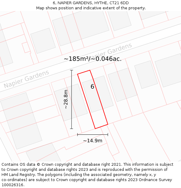 6, NAPIER GARDENS, HYTHE, CT21 6DD: Plot and title map