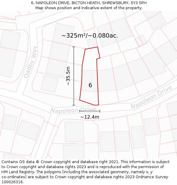 6, NAPOLEON DRIVE, BICTON HEATH, SHREWSBURY, SY3 5PH: Plot and title map