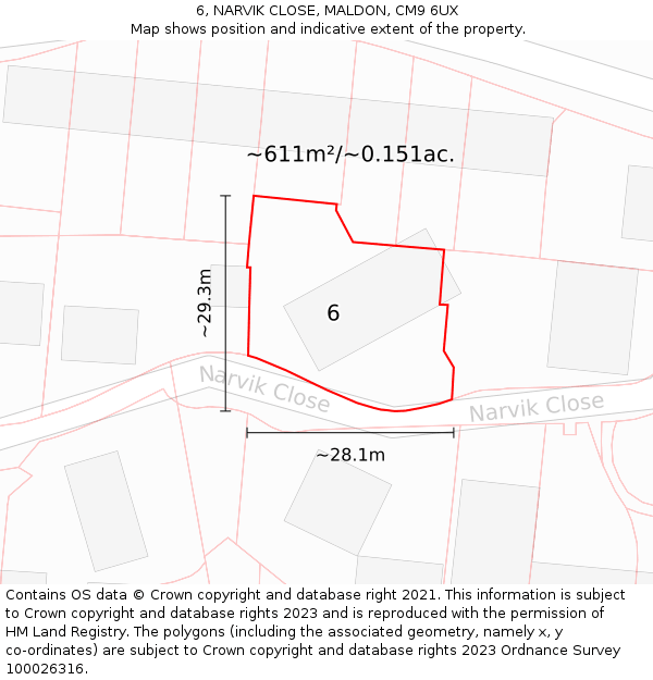 6, NARVIK CLOSE, MALDON, CM9 6UX: Plot and title map