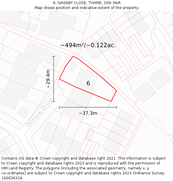 6, NASEBY CLOSE, THAME, OX9 3WA: Plot and title map