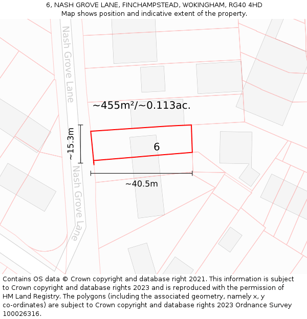 6, NASH GROVE LANE, FINCHAMPSTEAD, WOKINGHAM, RG40 4HD: Plot and title map
