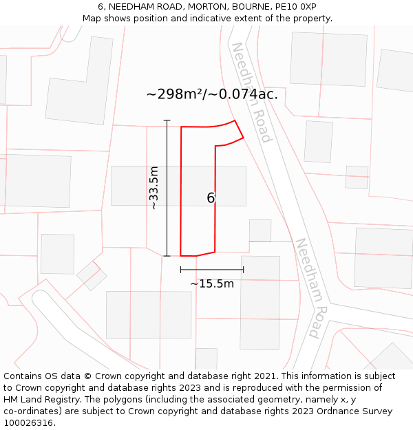 6, NEEDHAM ROAD, MORTON, BOURNE, PE10 0XP: Plot and title map
