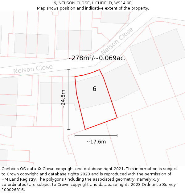 6, NELSON CLOSE, LICHFIELD, WS14 9FJ: Plot and title map