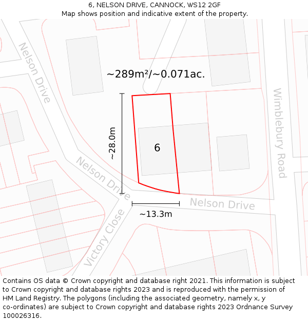 6, NELSON DRIVE, CANNOCK, WS12 2GF: Plot and title map