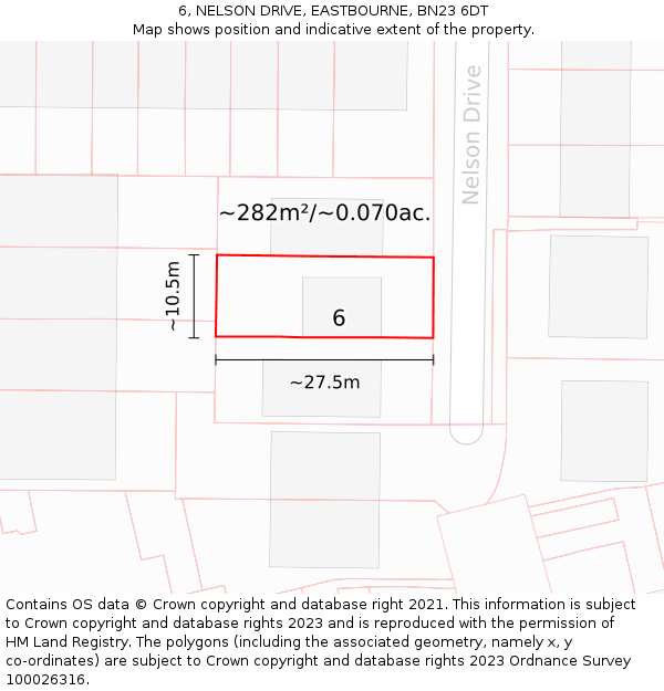 6, NELSON DRIVE, EASTBOURNE, BN23 6DT: Plot and title map