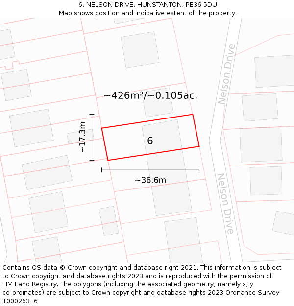 6, NELSON DRIVE, HUNSTANTON, PE36 5DU: Plot and title map