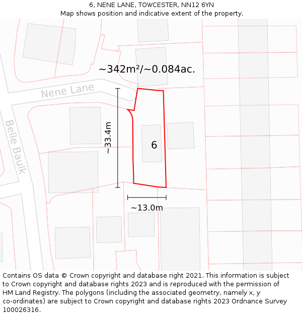 6, NENE LANE, TOWCESTER, NN12 6YN: Plot and title map