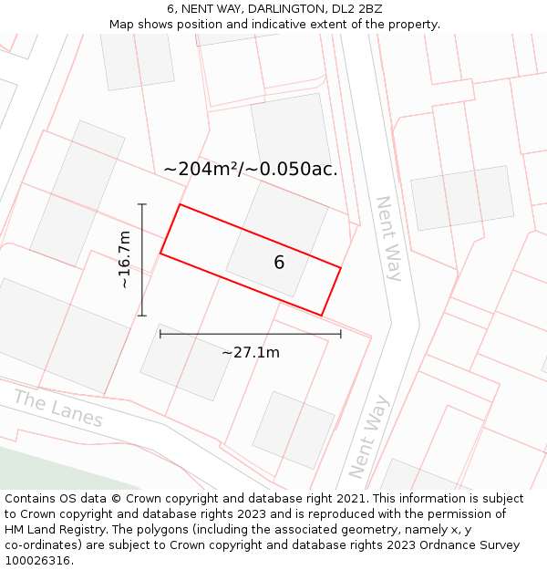 6, NENT WAY, DARLINGTON, DL2 2BZ: Plot and title map