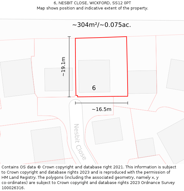 6, NESBIT CLOSE, WICKFORD, SS12 0PT: Plot and title map