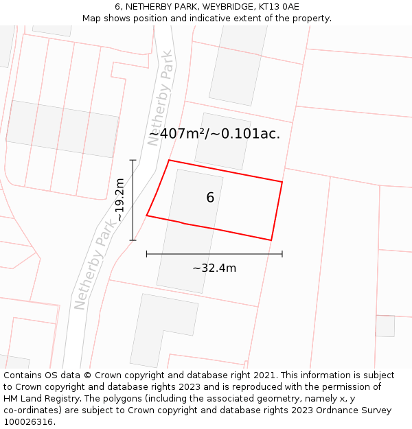 6, NETHERBY PARK, WEYBRIDGE, KT13 0AE: Plot and title map