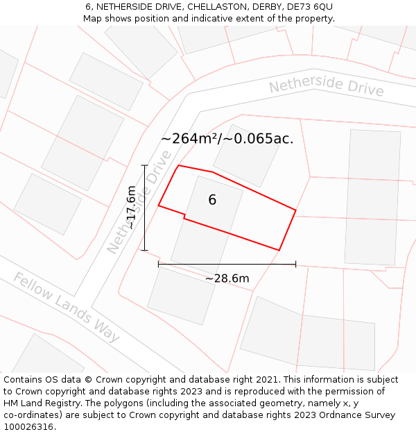 6, NETHERSIDE DRIVE, CHELLASTON, DERBY, DE73 6QU: Plot and title map