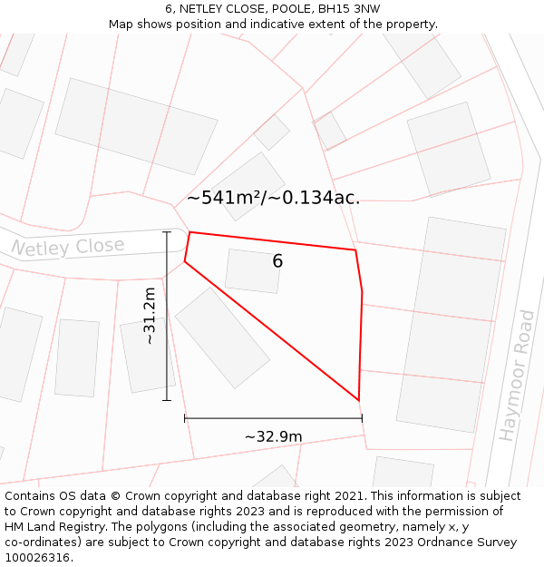 6, NETLEY CLOSE, POOLE, BH15 3NW: Plot and title map