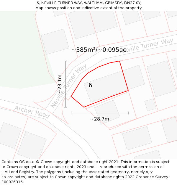 6, NEVILLE TURNER WAY, WALTHAM, GRIMSBY, DN37 0YJ: Plot and title map