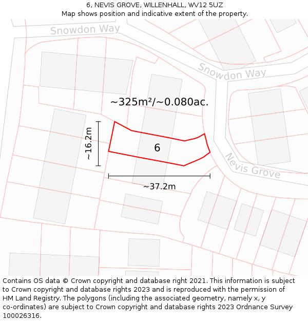 6, NEVIS GROVE, WILLENHALL, WV12 5UZ: Plot and title map