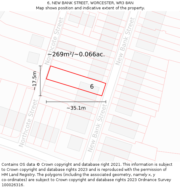 6, NEW BANK STREET, WORCESTER, WR3 8AN: Plot and title map
