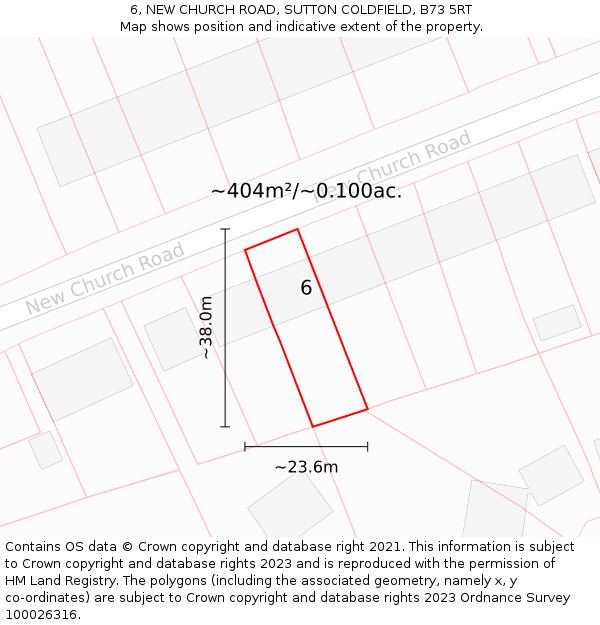 6, NEW CHURCH ROAD, SUTTON COLDFIELD, B73 5RT: Plot and title map