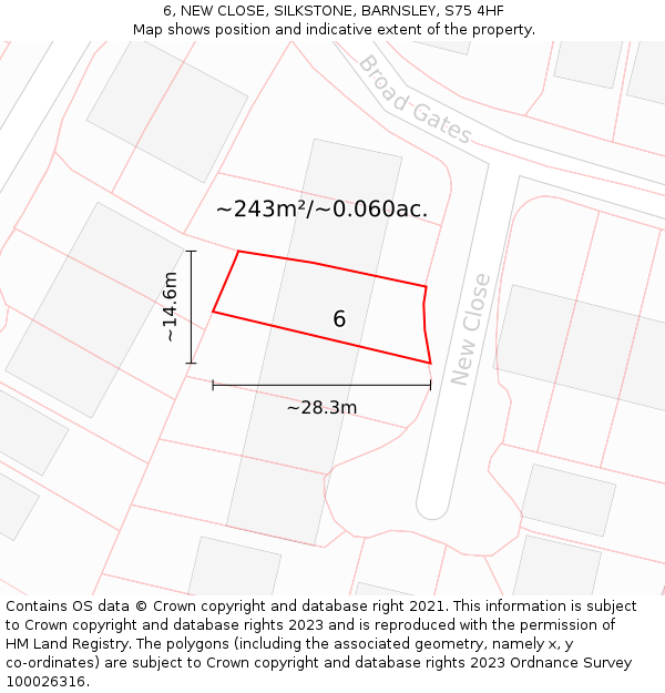 6, NEW CLOSE, SILKSTONE, BARNSLEY, S75 4HF: Plot and title map