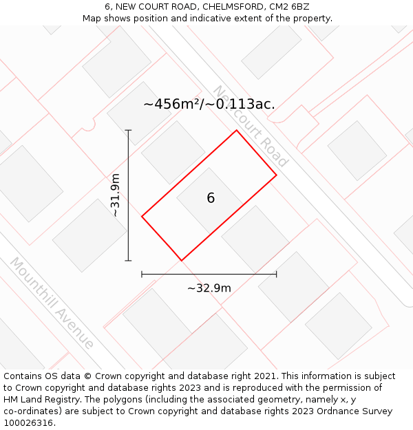6, NEW COURT ROAD, CHELMSFORD, CM2 6BZ: Plot and title map