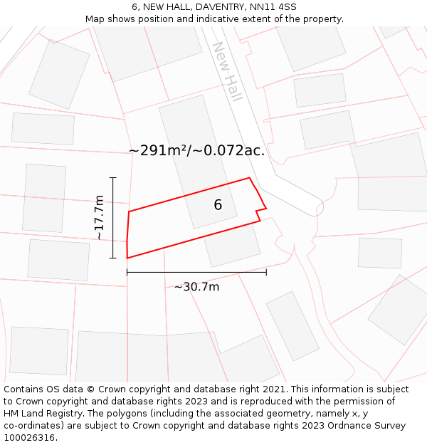 6, NEW HALL, DAVENTRY, NN11 4SS: Plot and title map