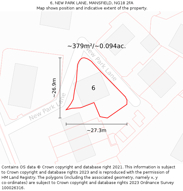 6, NEW PARK LANE, MANSFIELD, NG18 2FA: Plot and title map