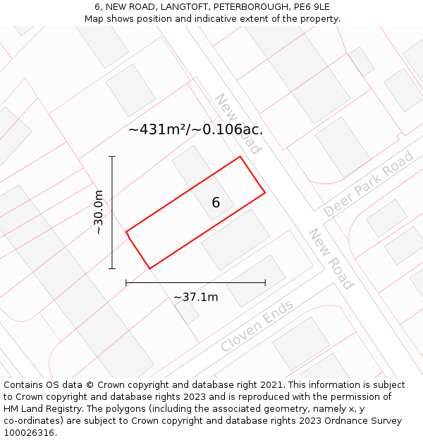 6, NEW ROAD, LANGTOFT, PETERBOROUGH, PE6 9LE: Plot and title map