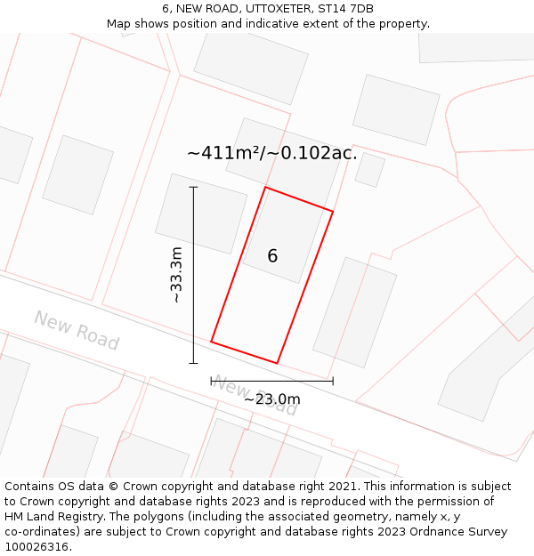 6, NEW ROAD, UTTOXETER, ST14 7DB: Plot and title map
