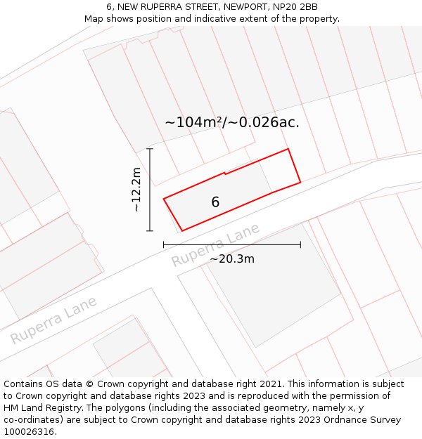 6, NEW RUPERRA STREET, NEWPORT, NP20 2BB: Plot and title map