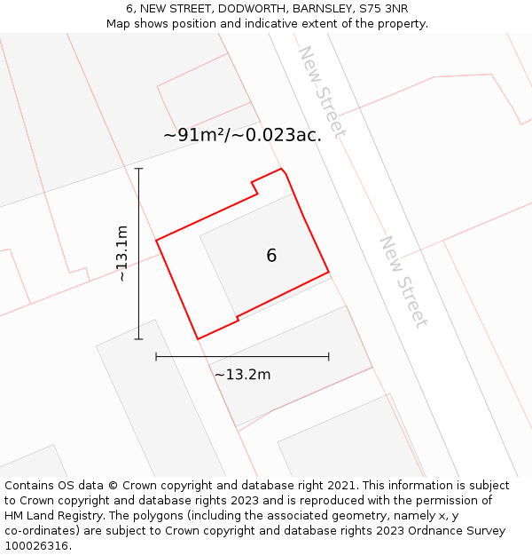 6, NEW STREET, DODWORTH, BARNSLEY, S75 3NR: Plot and title map