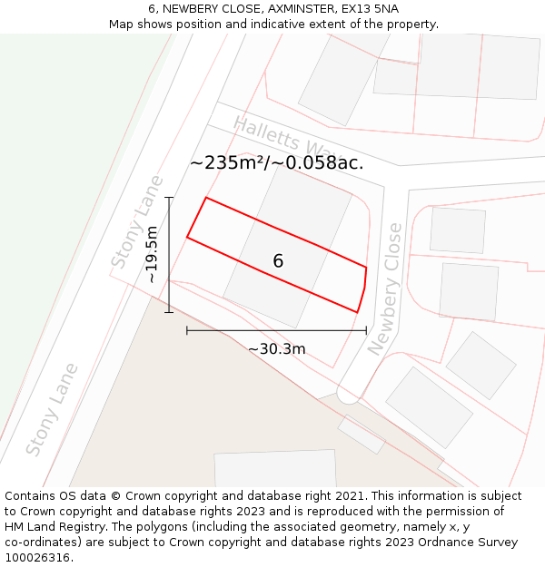 6, NEWBERY CLOSE, AXMINSTER, EX13 5NA: Plot and title map