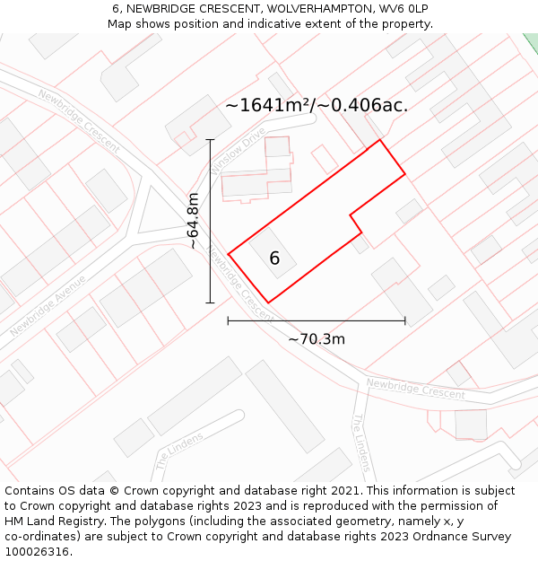 6, NEWBRIDGE CRESCENT, WOLVERHAMPTON, WV6 0LP: Plot and title map