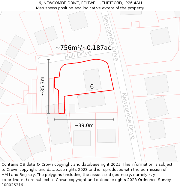 6, NEWCOMBE DRIVE, FELTWELL, THETFORD, IP26 4AH: Plot and title map