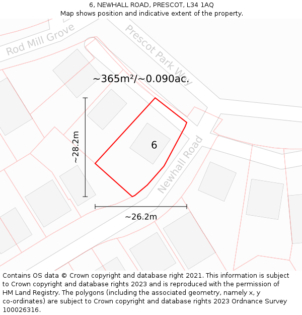 6, NEWHALL ROAD, PRESCOT, L34 1AQ: Plot and title map