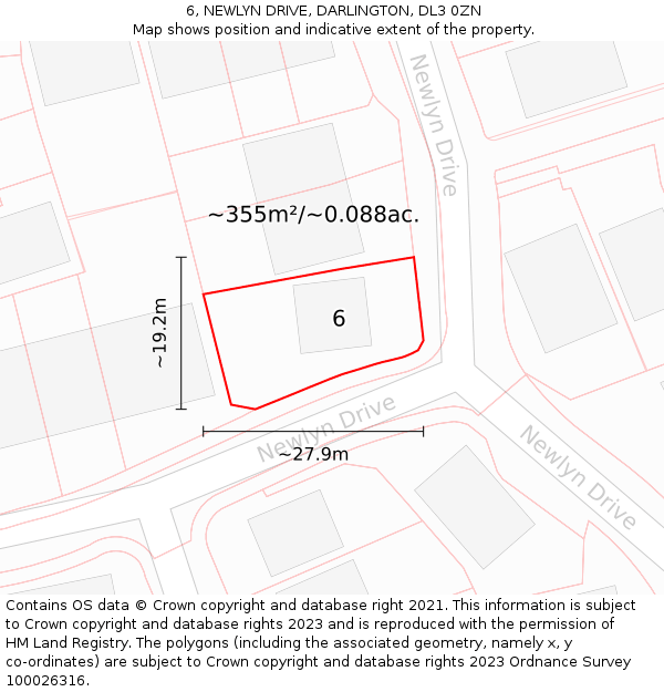 6, NEWLYN DRIVE, DARLINGTON, DL3 0ZN: Plot and title map