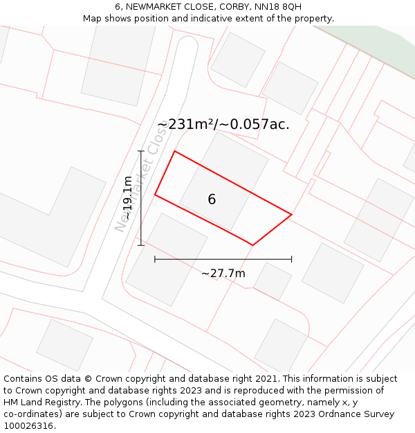 6, NEWMARKET CLOSE, CORBY, NN18 8QH: Plot and title map
