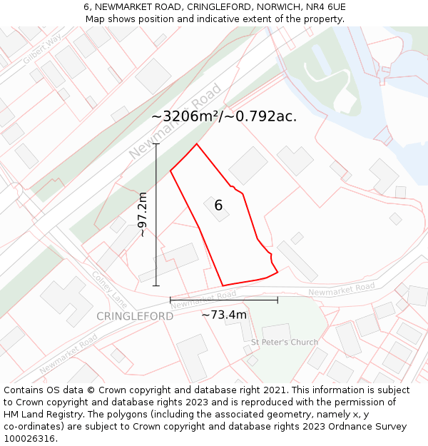 6, NEWMARKET ROAD, CRINGLEFORD, NORWICH, NR4 6UE: Plot and title map