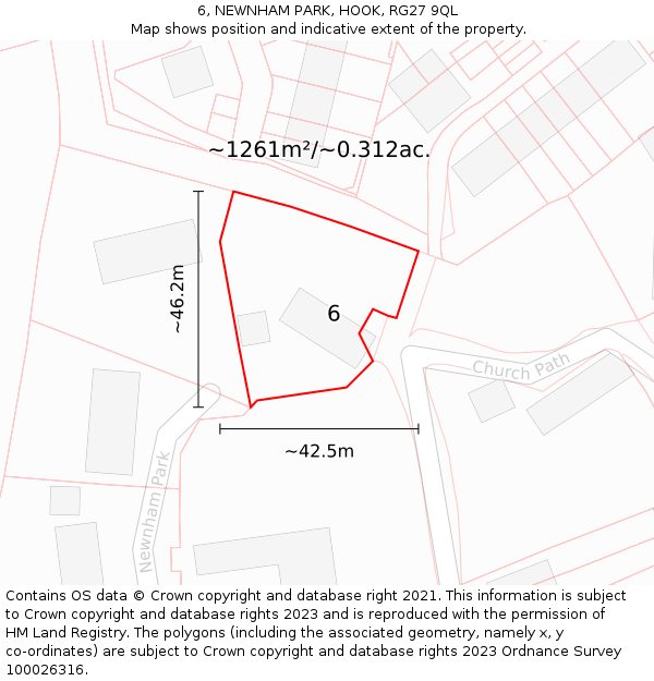 6, NEWNHAM PARK, HOOK, RG27 9QL: Plot and title map