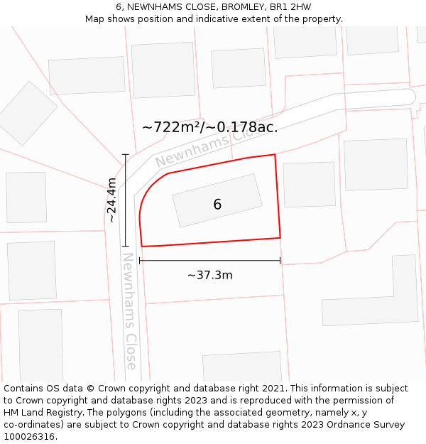 6, NEWNHAMS CLOSE, BROMLEY, BR1 2HW: Plot and title map