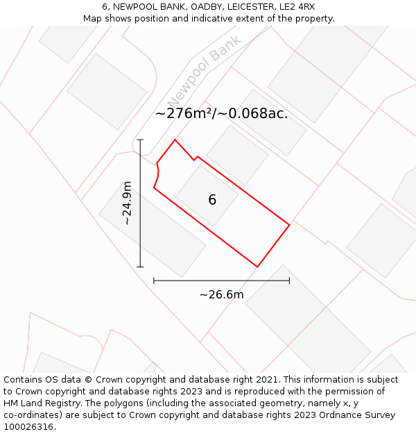 6, NEWPOOL BANK, OADBY, LEICESTER, LE2 4RX: Plot and title map