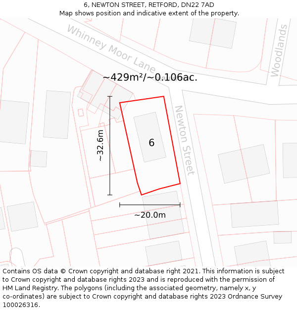 6, NEWTON STREET, RETFORD, DN22 7AD: Plot and title map