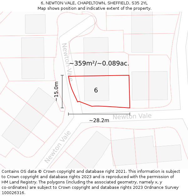 6, NEWTON VALE, CHAPELTOWN, SHEFFIELD, S35 2YL: Plot and title map