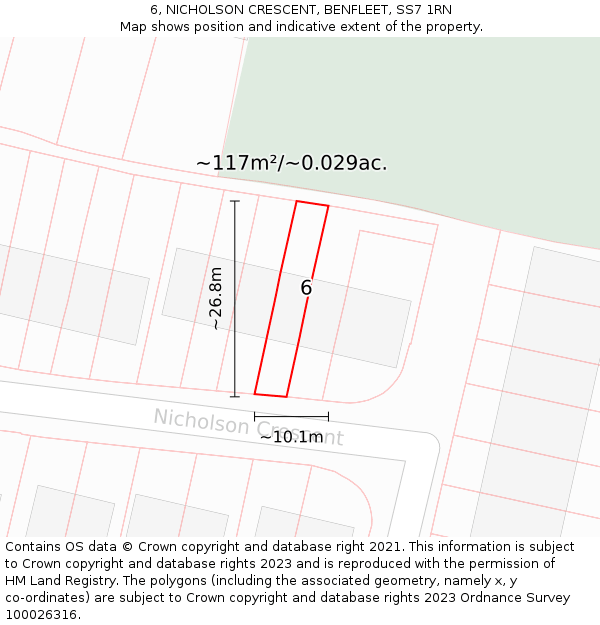 6, NICHOLSON CRESCENT, BENFLEET, SS7 1RN: Plot and title map