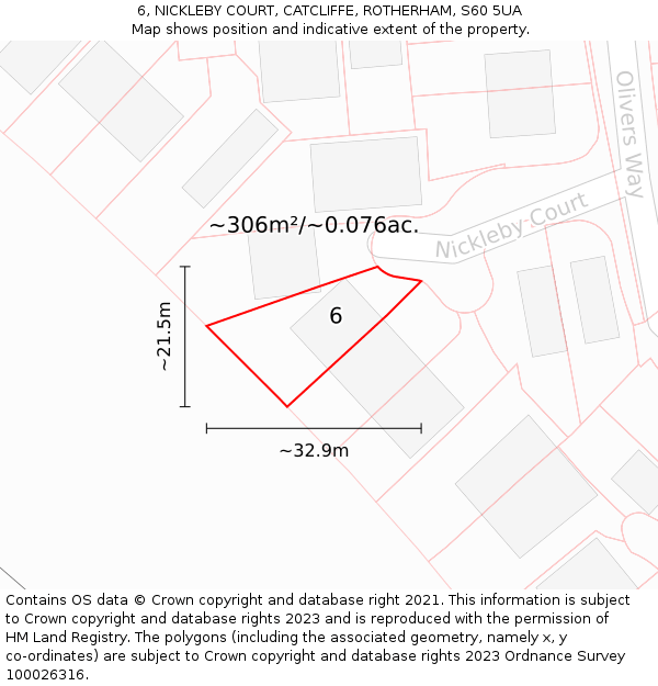 6, NICKLEBY COURT, CATCLIFFE, ROTHERHAM, S60 5UA: Plot and title map