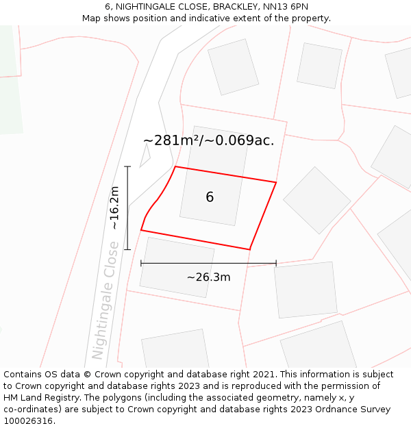 6, NIGHTINGALE CLOSE, BRACKLEY, NN13 6PN: Plot and title map